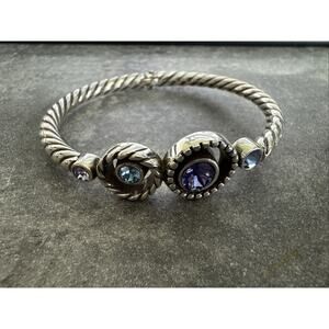 Brighton Halo Tanzanite Purple Blue Swarovski Crystal Silver Hinged Bracelet